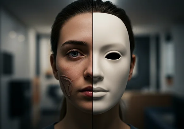 Person wearing a mask, hiding their true neurodivergent self