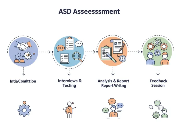 Visual timeline of the adult ASD assessment process steps.