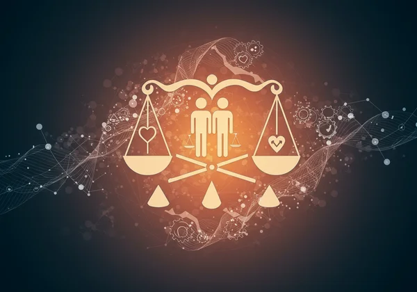 Abstract art showing concepts of justice, empathy, and logic