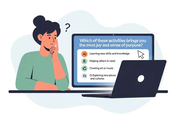 Person contemplating an online self-assessment quiz