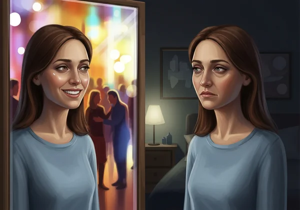 Woman masking autistic traits looking in mirror