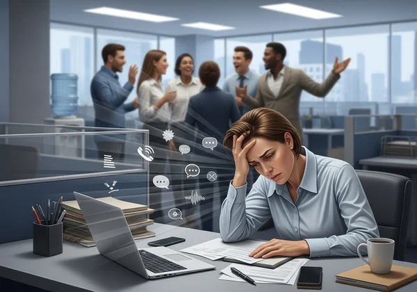 Neurodivergent employee experiencing sensory overload in office